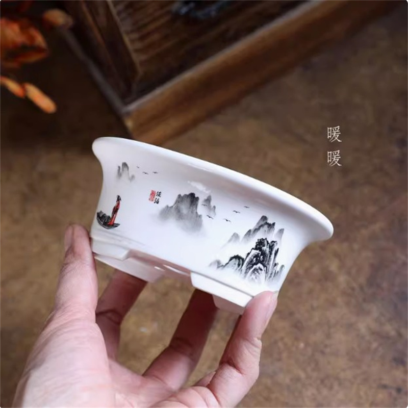 Bonsai Garden For Desk - Porselein witte ovale bonsai pot, mini