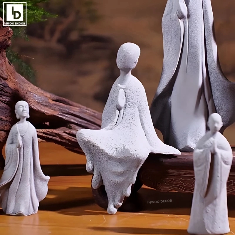 Bonsai Garden For Desk - Stenen Boeddhabeeld Kleine Monnik Boeddhistische Boeddhisme