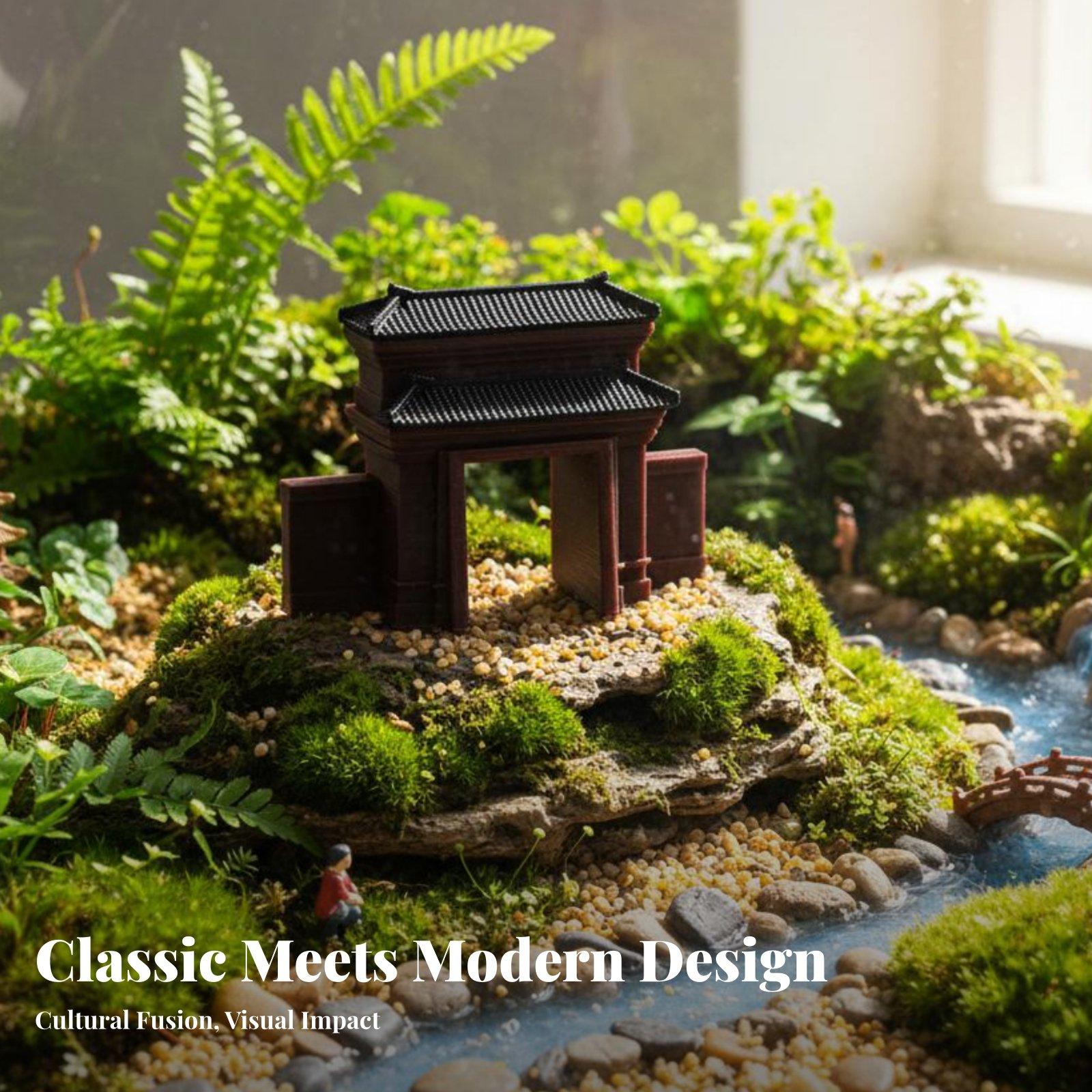 Bonsai Garden For Desk - Handgemaakt hars huisje voor bonsai-display, Chinees