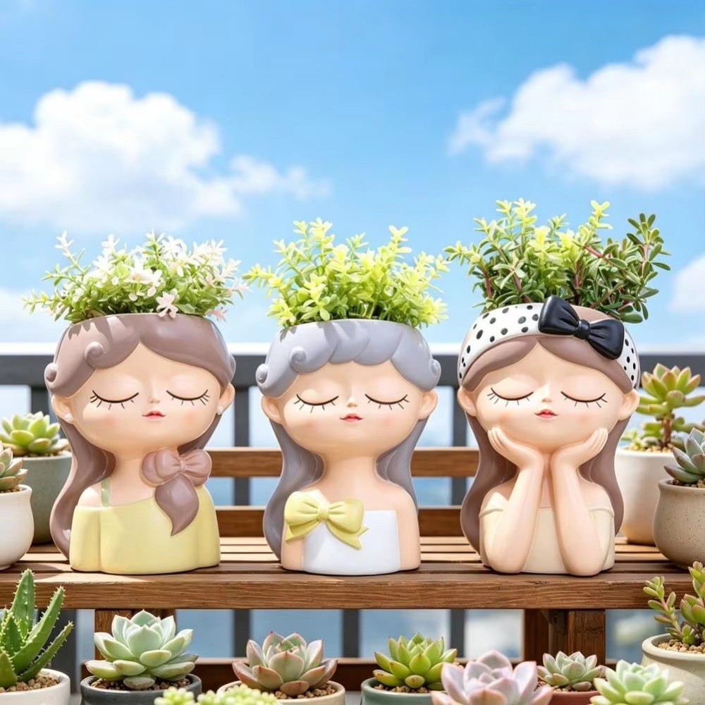 Bonsai Garden Cafe - Tuinbenodigdheden Harsen Bloempot met Meisjesgezicht Scandinavische
